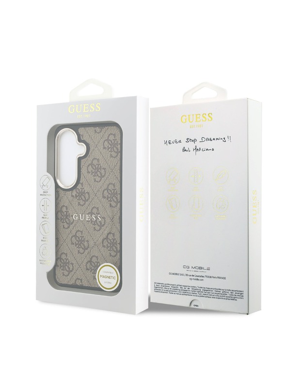 Guess Guess PU Leather 4G Gold Frame Magnetic Zadný kryt pre Samsung Galaxy S26+ Brown