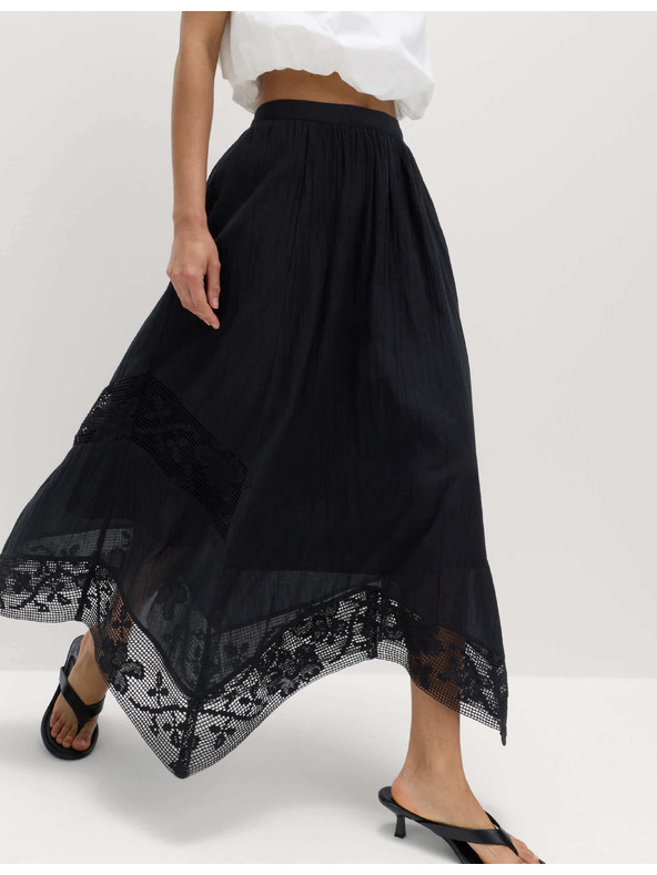 Marks & Spencer Maxi kolová sukňa s čipkou, z čistej bavlny Marks & Spencer čierna