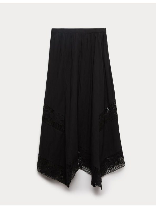 Marks & Spencer Maxi kolová sukňa s čipkou, z čistej bavlny Marks & Spencer čierna