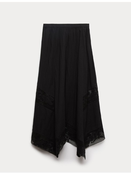 Marks & Spencer Maxi kolová sukňa s čipkou, z čistej bavlny Marks & Spencer čierna