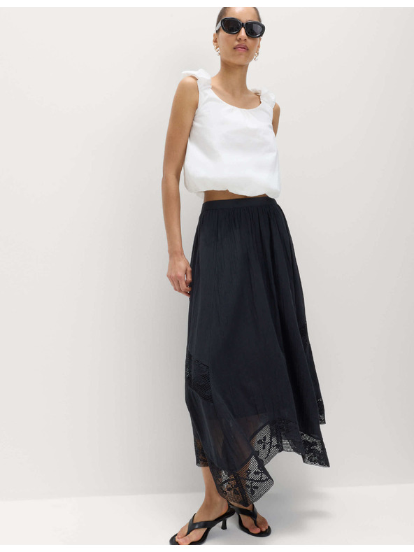 Marks & Spencer Maxi kolová sukňa s čipkou, z čistej bavlny Marks & Spencer čierna