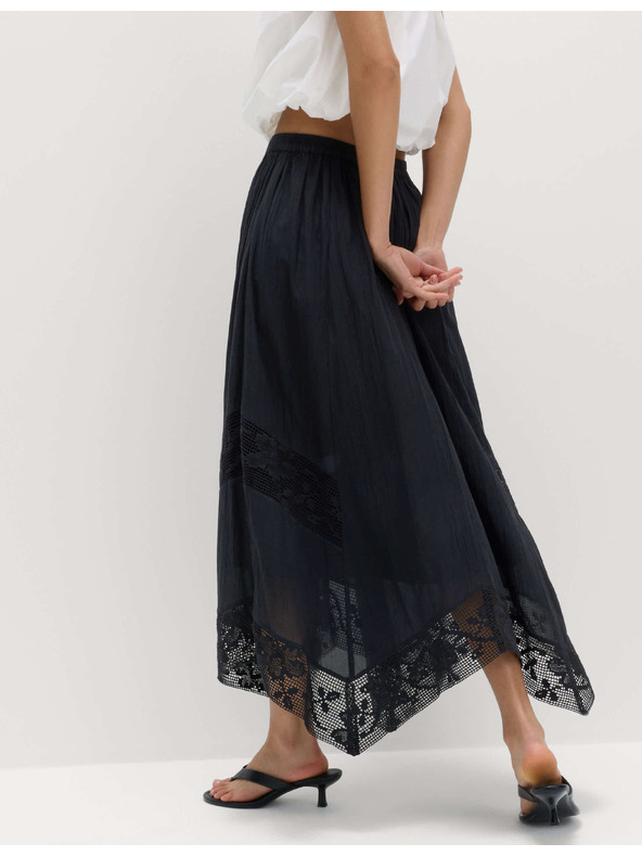 Marks & Spencer Maxi kolová sukňa s čipkou, z čistej bavlny Marks & Spencer čierna