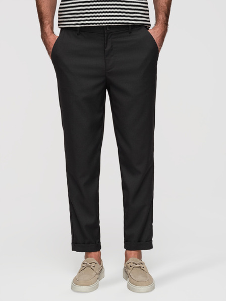 Ombre Clothing Pánske chino nohavice REGULAR FIT s elastickým pásom – čierne V4 P1525 Ombre Clothing