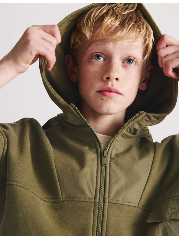 Marks & Spencer Marks & Spencer zelená mikina s kapucňou so zapínaním na zips a vysokým obsahom bavlny (6-16 rokov)