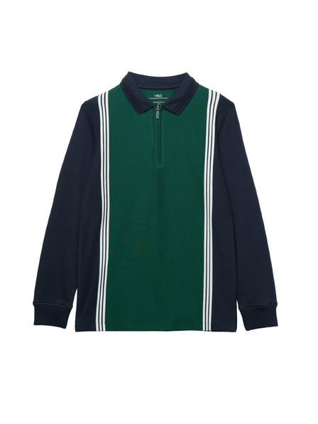 Marks & Spencer Polo tričko s dlhým rukávom z čistej bavlny (2-16 rokov) Marks & Spencer zelená