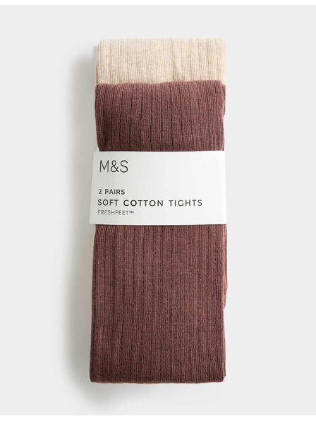 Marks & Spencer Sada 2 ks ponožiek so žebrovaním a vysokým podielom bavlny (2–14 rokov) Marks & Spencer krémová
