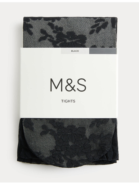 Marks & Spencer Priesvitné pančuchy s kvetinovou čipkou Marks & Spencer čierna