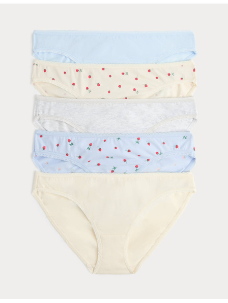 Marks & Spencer Čipkované bikini nohavičky z bavlny Lycra™ s potlačou, 5 ks Marks & Spencer modrá