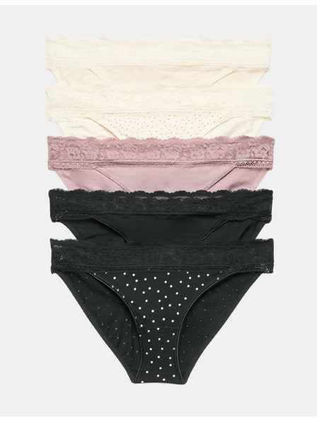 Marks & Spencer Čipkované bikini nohavičky zo zmesi bavlny s potlačou, 5 ks Marks & Spencer hnedá