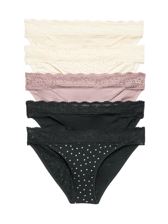 Marks & Spencer Čipkované bikini nohavičky zo zmesi bavlny s potlačou, 5 ks Marks & Spencer hnedá