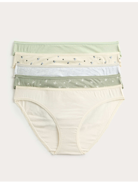 Marks & Spencer Čipkované bikiny nohavičky z bavlny Lycra™ s potlačou, 5 ks Marks & Spencer zelená