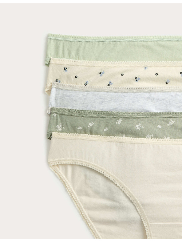 Marks & Spencer Čipkované bikiny nohavičky z bavlny Lycra™ s potlačou, 5 ks Marks & Spencer zelená