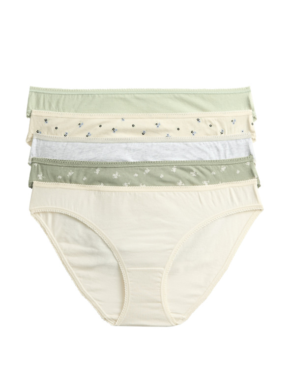 Marks & Spencer Čipkované bikiny nohavičky z bavlny Lycra™ s potlačou, 5 ks Marks & Spencer zelená