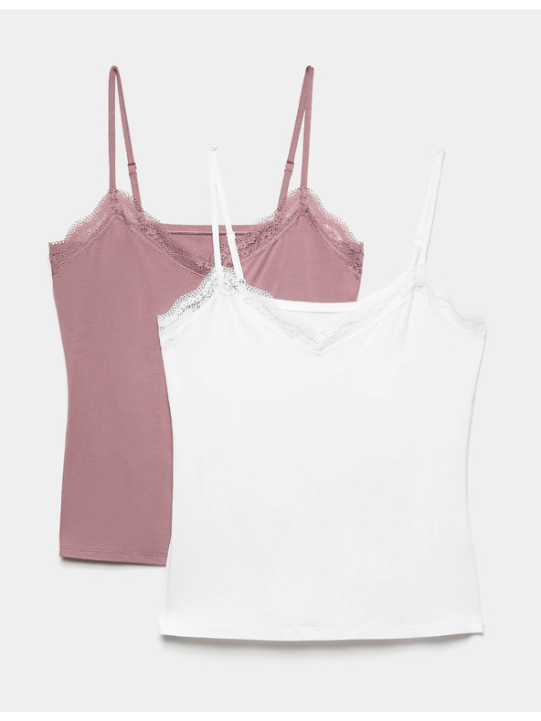 Marks & Spencer Súprava 2 ks čipkovaných tielok s vysokým podielom modalu a technológiou Flexifit™ a čipkou Marks & Spencer ružová