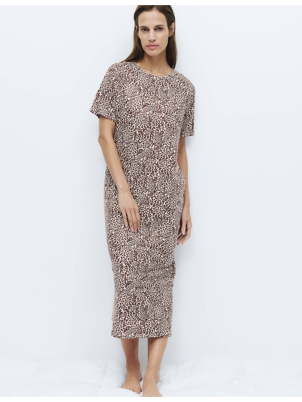 Marks & Spencer Dlhá nočná košeľa s potlačou z bavlny a modalu Marks & Spencer hnedá