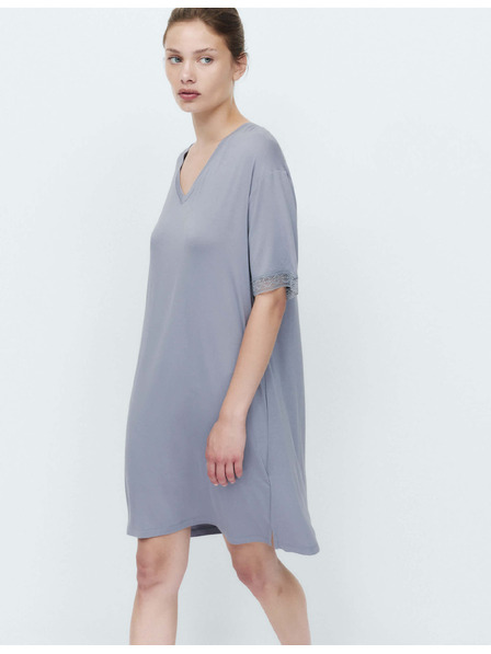 Marks & Spencer Krátka nočná košeľa s čipkovým detailom Marks & Spencer modrá