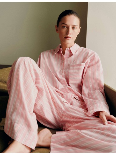Marks & Spencer Pruhovaná pyžamová košeľa z čistej bavlny Marks & Spencer ružová
