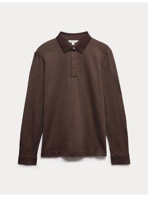 Marks & Spencer Textúrovaná polokošeľa z čistej bavlny s dlhými rukávmi Marks & Spencer hnedá