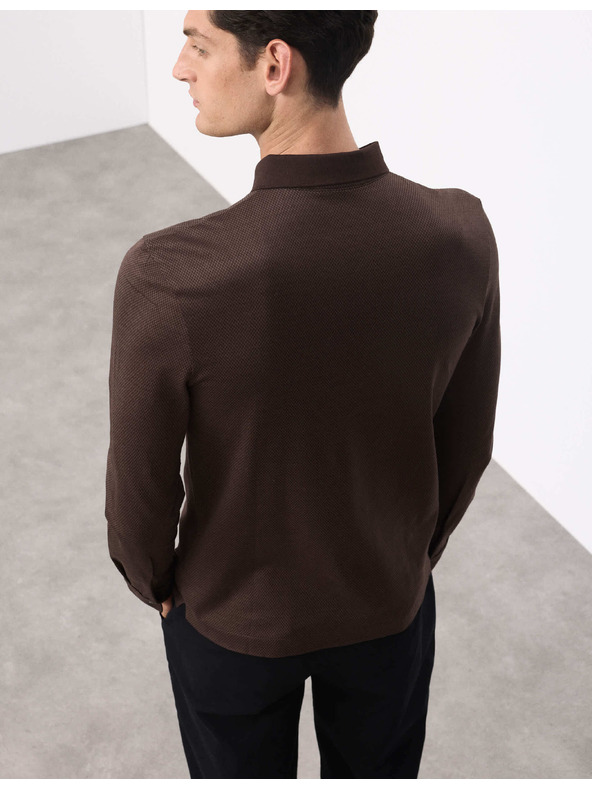 Marks & Spencer Textúrovaná polokošeľa z čistej bavlny s dlhými rukávmi Marks & Spencer hnedá