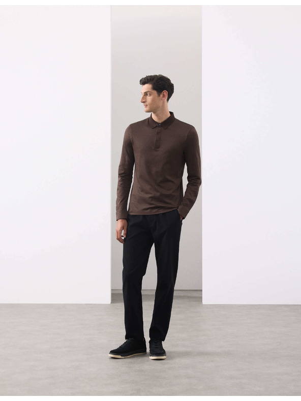 Marks & Spencer Textúrovaná polokošeľa z čistej bavlny s dlhými rukávmi Marks & Spencer hnedá
