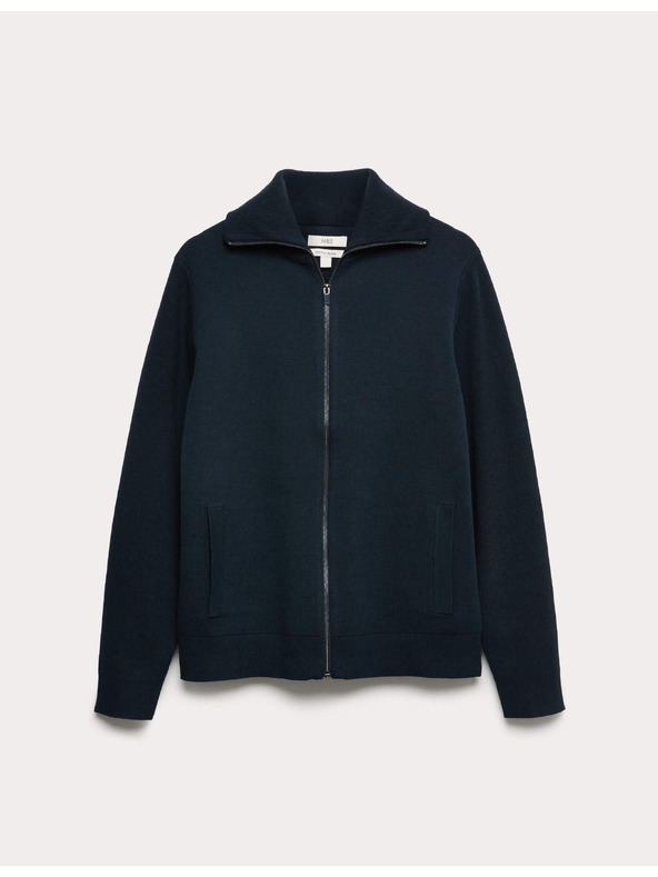 Marks & Spencer Sveter na zips s milánskym vzorujúcim, zo zmesi bavlny Marks & Spencer námornícka modrá