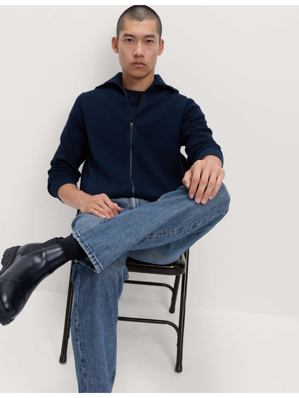 Marks & Spencer Sveter na zips s milánskym vzorujúcim, zo zmesi bavlny Marks & Spencer námornícka modrá