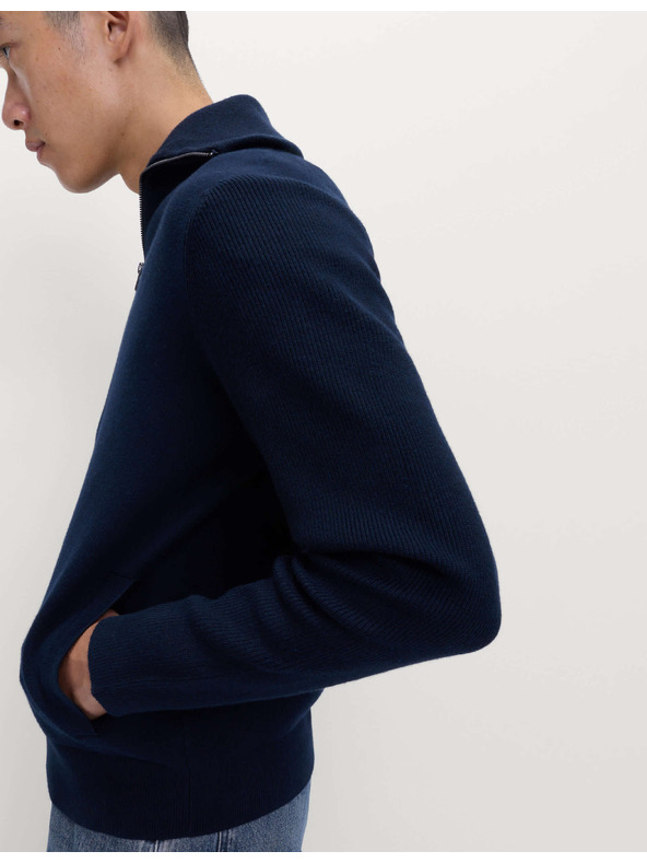 Marks & Spencer Sveter na zips s milánskym vzorujúcim, zo zmesi bavlny Marks & Spencer námornícka modrá