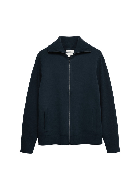 Marks & Spencer Sveter na zips s milánskym vzorujúcim, zo zmesi bavlny Marks & Spencer námornícka modrá