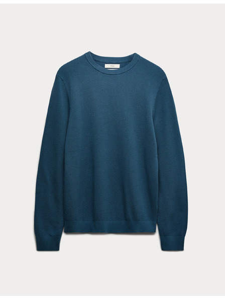 Marks & Spencer Textúrovaný sveter na krku z čistej bavlny Marks & Spencer modrá