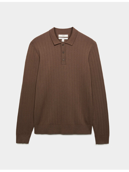 Marks & Spencer Pánske rebrované polo tričko z bavlnenej zmesi Marks & Spencer hnedá