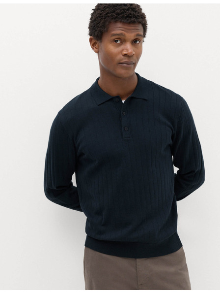 Marks & Spencer Pánske rebrované polo tričko z bavlnenej zmesi Marks & Spencer námornícka modrá