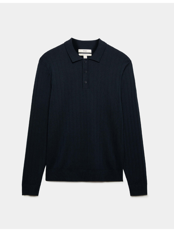 Marks & Spencer Pánske rebrované polo tričko z bavlnenej zmesi Marks & Spencer námornícka modrá