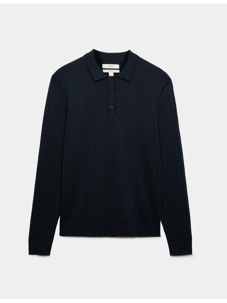 Marks & Spencer Pánske rebrované polo tričko z bavlnenej zmesi Marks & Spencer námornícka modrá