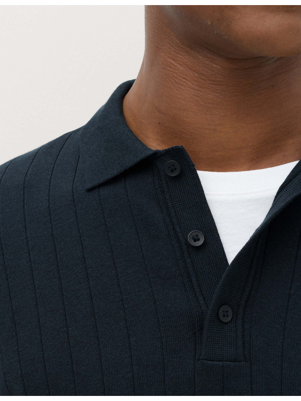 Marks & Spencer Pánske rebrované polo tričko z bavlnenej zmesi Marks & Spencer námornícka modrá