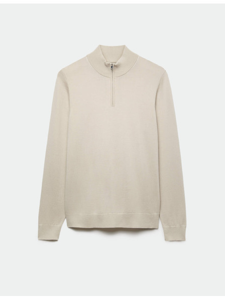 Marks & Spencer Sveter s krátkym zipom z čistej extra jemnej vlny merino Marks & Spencer béžová