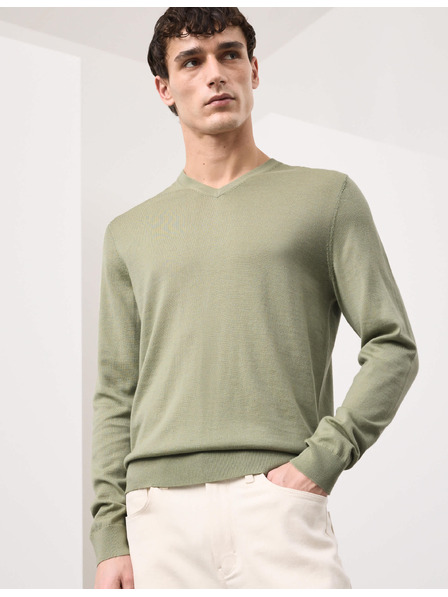 Marks & Spencer Sveter s V výstrihom z čistej mimoriadne jemnej vlny merino Marks & Spencer zelená