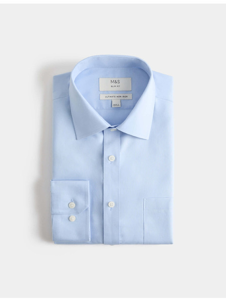 Marks & Spencer Košeľa Ultimate úzkeho strihu z čistej bavlny s nežehlivou úpravou Marks & Spencer modrá