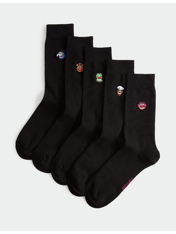 Marks & Spencer Ponožky s vysokým podielom bavlny a motívom Muppets™, 5 párov v balení Marks & Spencer čierna