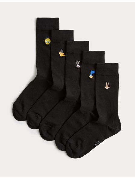 Marks & Spencer Ponožky s motívom Looney Tunes™, s vysokým podielom bavlny, 5 párov v balení Marks & Spencer čierna