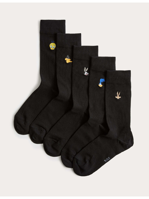 Marks & Spencer Ponožky s motívom Looney Tunes™, s vysokým podielom bavlny, 5 párov v balení Marks & Spencer čierna