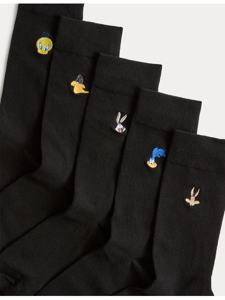 Marks & Spencer Ponožky s motívom Looney Tunes™, s vysokým podielom bavlny, 5 párov v balení Marks & Spencer čierna