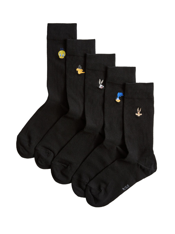 Marks & Spencer Ponožky s motívom Looney Tunes™, s vysokým podielom bavlny, 5 párov v balení Marks & Spencer čierna