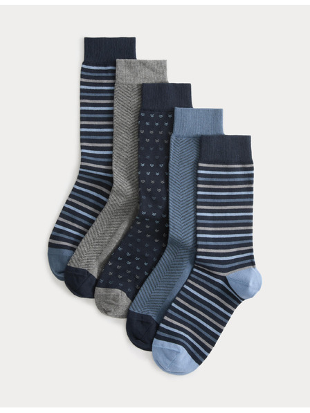 Marks & Spencer 5 párov ponožiek Cool & Fresh™ s geometrickým vzorom a vysokým podielom bavlny Marks & Spencer modrá