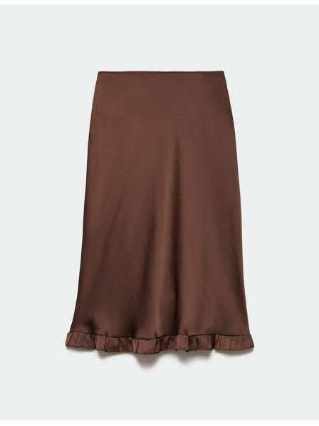 Marks & Spencer Saténová natahovacia midisukňa s rásovaním Marks & Spencer hnedá