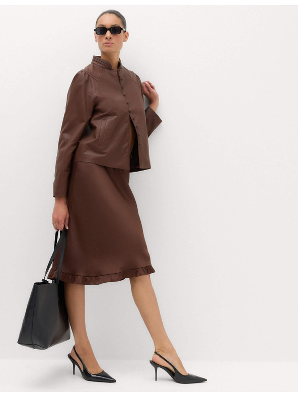 Marks & Spencer Saténová natahovacia midisukňa s rásovaním Marks & Spencer hnedá