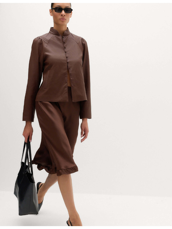 Marks & Spencer Saténová natahovacia midisukňa s rásovaním Marks & Spencer hnedá