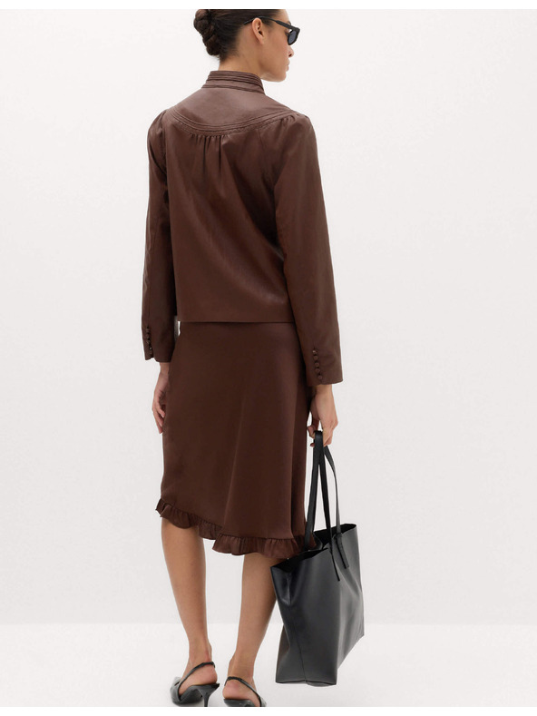 Marks & Spencer Saténová natahovacia midisukňa s rásovaním Marks & Spencer hnedá