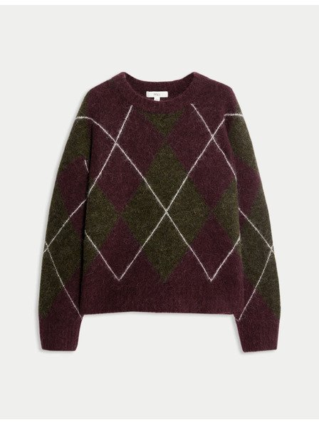 Marks & Spencer Sveter voľného strihu zo zmesi vlny s okrúhlym výstrihom a geometrickým vzorom Marks & Spencer červená