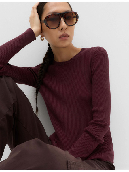Marks & Spencer Priliehavý žebrovaný sveter s okrúhlym výstrihom Marks & Spencer červená