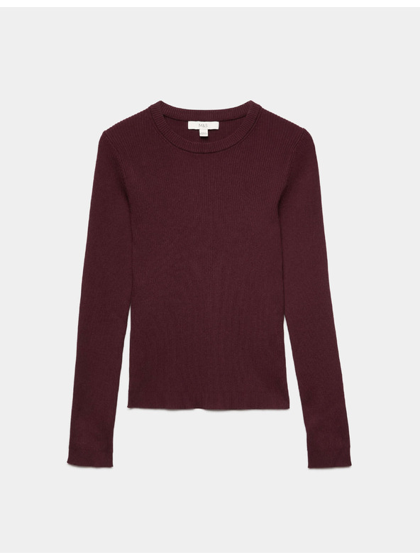 Marks & Spencer Priliehavý žebrovaný sveter s okrúhlym výstrihom Marks & Spencer červená
